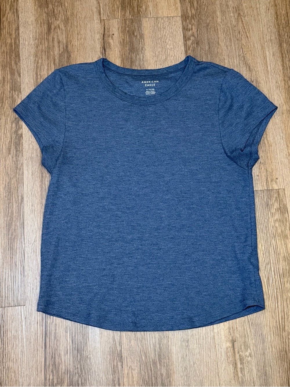 American Eagle Outfitters Navy Blue Waffle Knit Short Sleeve Crop Shirt Women XL